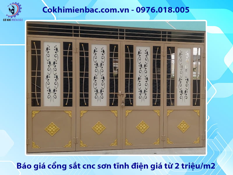 Báo giá cổng sắt cnc sơn tĩnh điện giá từ 2 triệu/m2