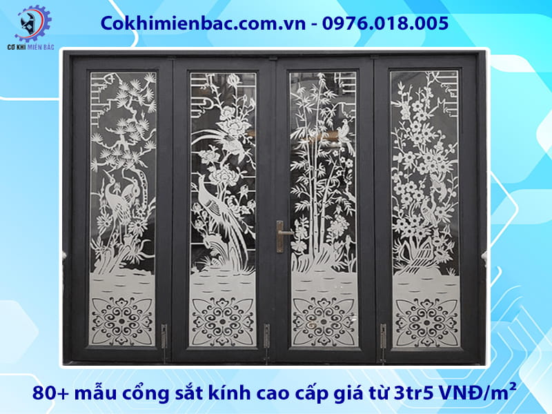 80+ mẫu cổng sắt kính cao cấp giá từ 3tr5 VNĐ/m²